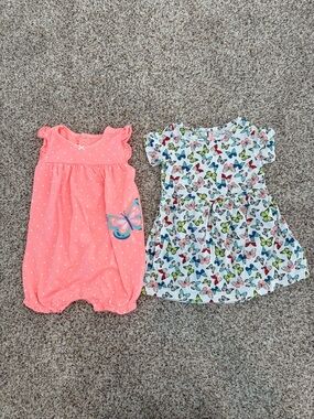 Carter's White Baby Outfit with Coral Bow & Multi-Color Butterfly Print